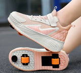 Girls/Boys Roller Skates Sneakers - Dual-Wheel for Outdoor Skating & Sports (Pink)