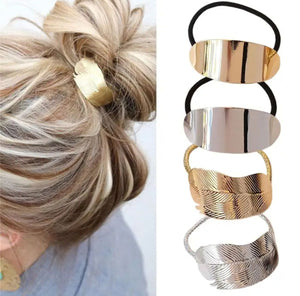 Sleek Leaf Design | Glossy Metal Ponytail Holders | Pack of 4