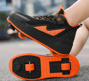 Girls/Boys Roller Skates Sneakers - Dual-Wheel for Outdoor Skating & Sports (Black)