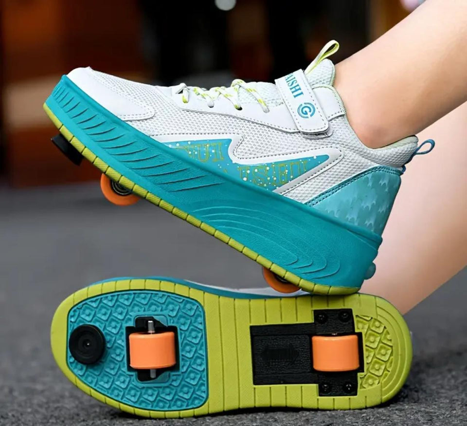 Girls/Boys Roller Skates Sneakers - Dual-Wheel for Outdoor Skating & Sports (Blue)