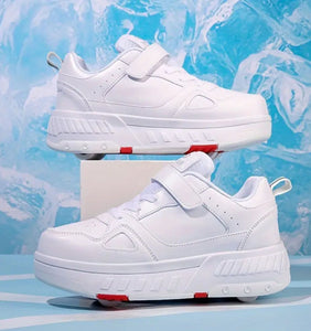 Girls/Boys Roller Skates Sneakers - Four-Wheel for Outdoor Skating & Sports (White)