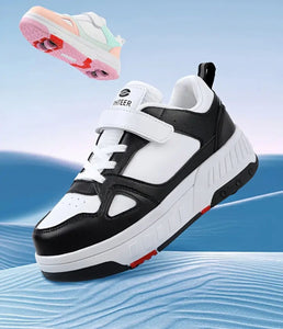 Girls/Boys Roller Skates Sneakers - Four-Wheel for Outdoor Skating & Sports (Black & White)